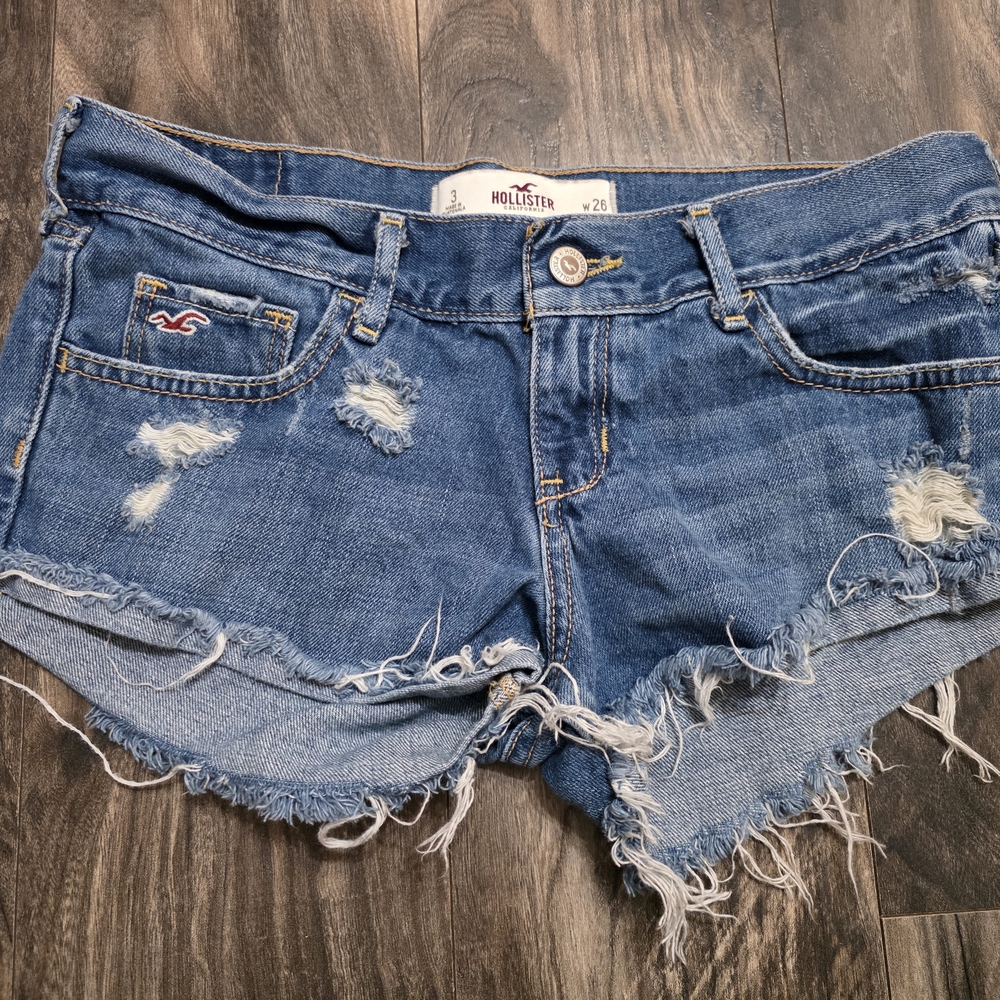 Hollister Women's Distressed Denim Cutoff Shorts in Blue
